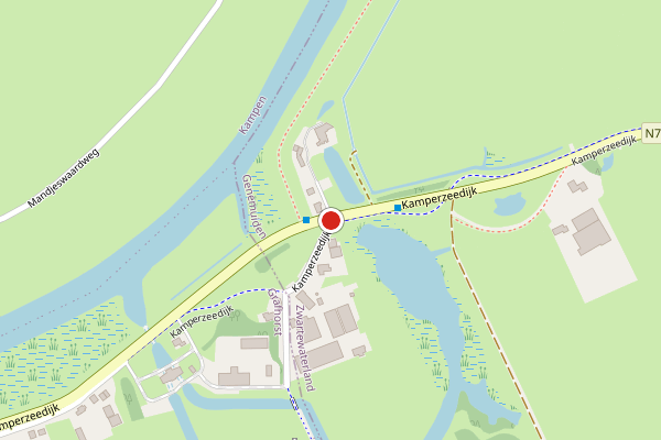 Brandweer-melding op Kamperzeedijk, Genemuiden op 30 juni, kaart-overzicht