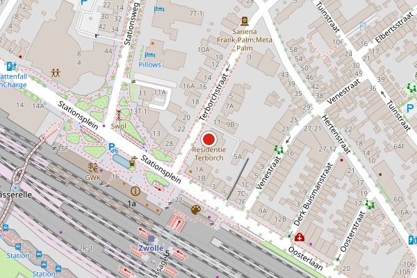 Brandweer-melding op Terborchstraat, Zwolle op 7 juli, kaart-overzicht