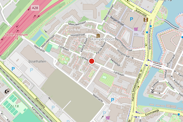 Brandweer-melding op Lijnbaan, Zwolle op 7 juli, kaart-overzicht