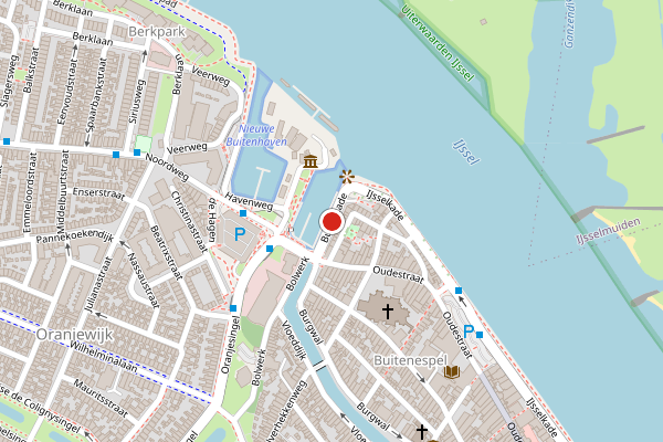 Brandweer-melding op Buitenkade, Kampen op 10 juli, kaart-overzicht