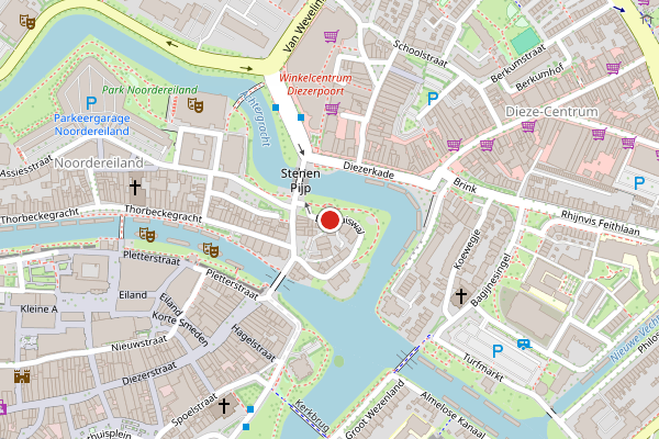 Brandweer-melding op Badhuiswal, Zwolle op 14 juli, kaart-overzicht
