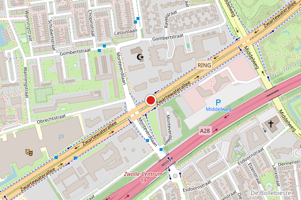 Brandweer-melding op Zwartewaterallee, Zwolle op 14 juli, kaart-overzicht