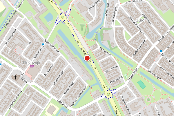 Brandweer-melding op Europa-allee, Kampen op 19 juli, kaart-overzicht