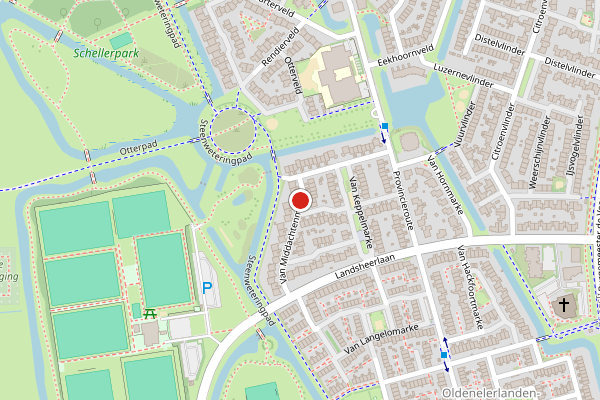 Brandweer-melding op Van Middachtenmarke, Zwolle op 24 juli, kaart-overzicht