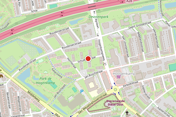 Brandweer-melding op Schutkenstraat, Zwolle op 25 juli, kaart-overzicht
