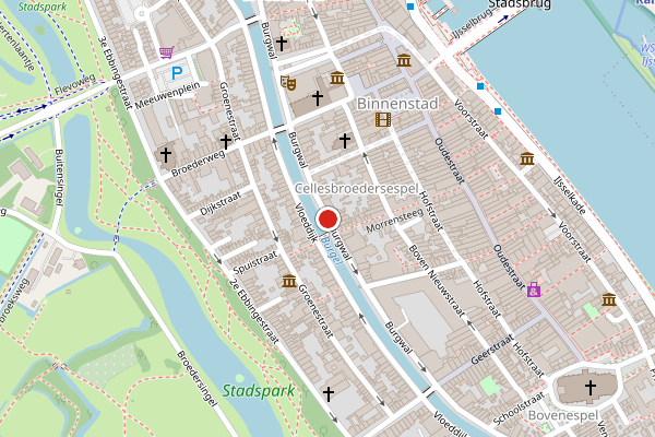 Brandweer-melding op Burgwal, Kampen op 31 juli, kaart-overzicht