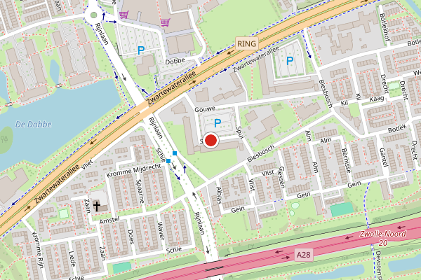 Brandweer-melding op Spui, Zwolle op 24 juni, kaart-overzicht