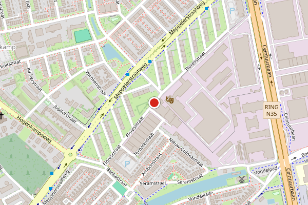 Brandweer-melding op Floresstraat, Zwolle op 25 juni, kaart-overzicht